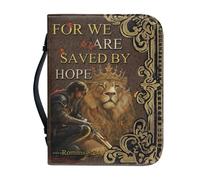 Vefabuboy Romans Knight and Lion Psalms Leather Jesus Bible Case for Men Bible Covers for Women with Handle and Zippered Bible Holder Case for Church Study