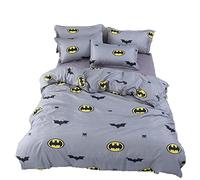 Vefadisa Grey King Comforter Sets with 1 Comforter Cover 1 or 2 Pillow Covers 1 Flat Sheet-3 or 4pcs with Pattern Printed New Cartoon Batman Duvet Set Zipper Closure Bedding Set for Teen Boys