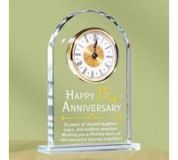 Véfaîî Crystal Desk Clock Gifts Golden Wedding for Married Couples 25th Anniversary Ornaments for Living Room Keepsake 25 Years of Marriage Presents for Her Him Table Clock Decor for Husband