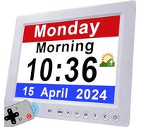 Véfaîî Dementia Clock with 30 Alarms & Custom Reminders, British DST Adjustment, Sleep Trainer, Calendar Day Clock with Large Display for Memory Loss, Alzheimer's, with Remote Control