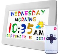 Véfaîî Digital Teaching Clock Talking Time, 24 Alarms Custom Reminders, Checklist to-Do List, Auto DST & Calendar Display, Sleep Trainer, Easy to Use for Kids Birthday Gift- White with Remote
