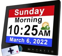 Véfaîî New, 30 Alarms Detia Clock 2.0 Custom Alarms and Reminders, Calendar Day Clock Extra Large Display Helps Memory Loss, Alzheimer's (8 Inch Remote Control), Black1 (DDC-1203-BLACK)