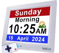 Véfaîî Newest, Dementia Clock with British DST Adjustment, 30 Alarms & Custom Reminders, Sleep Trainer, Calendar Day Clock with Large Display for Memory Loss, Alzheimer's, with Remote Control