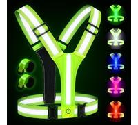 Vefhby Reflective Running Gear with Led Armband Rechargeable, 5 Colors Lights Up Reflective Running Vest Rechargeable for Night Walking Running Cycling Jogging, Adjustable Size for Men Women Kids