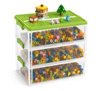 VeftBltrem 3 Tier Stackable Toy Storage Box, Toy Organiser with Removable Tray, Plastic Craft Storage Box for Building Blocks Bricks Puzzle Board Organizer Accessories