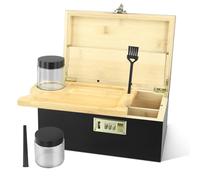 VeftBltrem Bamboo Wooden Stash Box with Lock, Bamboo Storage Box with Removable Tray Brush and Glass Storage Jars, Wooden Storage