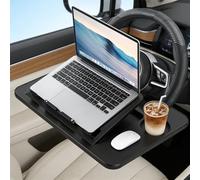 VeftBltrem Car Steering Wheel Tray Table, 3 in 1 Laptop Desk with Drinks Holder, Adjustable Height & Angle, Multipurpose Travel Accessories for Long Road Trips, Eating Working - Black