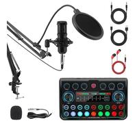 VeftBltrem Podcast Equipment Bundle, Audio Interface with Sound Card & Voice Changer, DJ Mixer Streaming Microphone Kit for Recording, Singing, Gaming - Compatible with PC, Mac, Smartphone