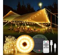VeftBltrem Stowable String Lights 22M / 72FT, Solar Camping Lights Reel, USB Rechargeable,3600mAh, Waterproof Christmas Lights Retractable for Outdoor, Indoor, RV, Tent, Warm White