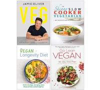 Veg Easy & Delicious Meals for Everyone, The Skinny Slow Cooker Vegetarian Recipe Book, The Vegan Longevity Diet & Go Lean Vegan 4 Books Collection Set