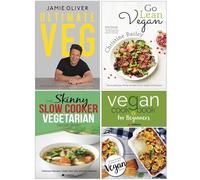 Veg Jamie Oliver [Hardcover], Go Lean Vegan, Skinny Slow Cooker Vegetarian Recipe Book, Vegan Cookbook For Beginners 4 Books Collection Set