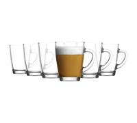 LAV 6X Clear 300ml Vega Glass Coffee Mugs - Tea Latte Cappuccino Hot Chocolate Drink Drinking Glasses Cups Set with Handle