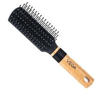 Vega Mini Flat Brush with Wooden Colored Handle and Black Colored Brush Head