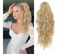 VEGALILY 18 inch Hair Extensions Clip in Blonde Ponytail Extension Long Curly Claw Clip Ponytail Hair Extensions Synthetic Drawstring Ponytail Hair Pieces for Women for Daily Use