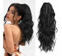VEGALILY 18 inch Ponytail Extension Black Hair Extensions Clip in Drawstring Ponytail Synthetic Claw Clip Ponytail Hair Extensions Long Curly Hair Pieces for Women for New Look