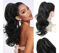 VEGALILY Ponytail Extensions 20inch Clip in Ponytail Hair Extension Black Claw Clip Ponytail Hair Extensions Layered Drawstring Pony Tail Hair Pieces for Women
