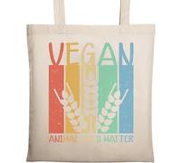 Vegan Animal Lives Matter Faded Rye Poster Graphic Natural Ecological Cotton Tote Bag Beige