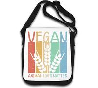 Vegan Animal Lives Matter Faded Rye Poster Graphic Shoulder Bag White