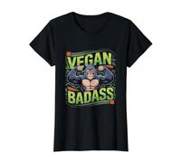 Vegan Badass Vegan Bodybuilder Plant Powered Gorilla Value Graphic T-Shirt, Women, Black, L