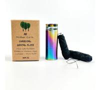 Vegan Biodegradable Bamboo Charcoal Dental Floss with Refillable Stainless Steel Rainbow Container | Extra Floss Refill | Natural Candelilla Wax | 30M x2 | Peppermint | Eco Zero Waste Oral Care