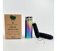 Vegan Biodegradable Bamboo Charcoal Dental Floss with Refillable Stainless Steel Rainbow Container | Extra Floss Refill | Natural Candelilla Wax | 30M x2 | Peppermint | Eco Zero Waste Oral Care