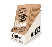 Vegan Chocolate - Ombar Coco Almond 60% Cacao Dark Chocolate (70g x 10 Bars) Organic, Fair Trade, Dairy Free and Gluten Free Chocolate