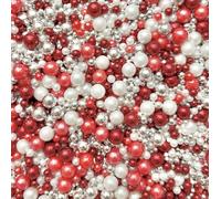 Vegan Christmas red white silver metallic sprinkles edible pearls cupcake cake toppers biscuits ball vegetarian mix decoration 100s 1000s xmas candy cane theme baking SECRET SANTA