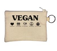 Vegan Compassion for The People for The Planet Nonviolance for Animals Key Chain Coin Purse Beige