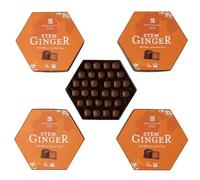 Vegan Dark Chocolate Stem Ginger 180g Gluten Free & Vegetarian | Luxury Dark Chocolate Ginger Pieces in Hexagonal Gift Box | Premium Festive Chocolate Gift for Christmas, Birthday (4 Pack)