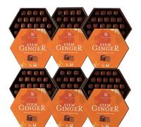 Vegan Dark Chocolate Stem Ginger 180g Gluten Free & Vegetarian | Luxury Dark Chocolate Ginger Pieces in Hexagonal Gift Box | Premium Festive Chocolate Gift for Christmas, Birthday (6 Pack)