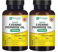 Vegan Evening Primrose Oil 2000mg with Vitamin E & B6 - 60 Vegan Softgels| Pure Cold Pressed I 180mg GLA per Capsule I Women's Health I Premium Quality I by Prowise Healthcare (Pack of 2)