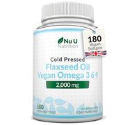 Vegan Flaxseed Oil 2000mg - 180 Softgel Capsules - Cold Pressed, Rich Source of Omega 3 6 9 | 3 Month Supply - Made in The UK - Nu U Nutrition