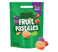 Vegan Fruit Pastilles Sharing Bag, Mixed Fruit Flavours, Blackcurrant, Lemon, Strawberry, Lime and Orange, No Artificial Colours or Preservatives, 143g, Pack of 6