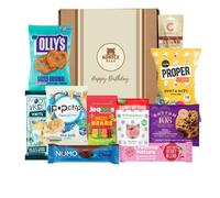 Vegan Hamper Snack Box, Chocolate, Sweets, Crisps & Nuts Gift Selection by Bundle Bear, Vegan Chocolate Gifts & Plant Based Treats, Snack Gift Box for Women & Men (Happy Birthday)