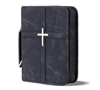 Vegan Leather Bible Cover Case, Bible Bag with Phone Pocket, Bible Case for Men Women, Christian Gift Box Packaging (Black, Large)