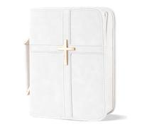 Vegan Leather Bible Cover Case, Bible Bag with Phone Pocket, Large Bible Case for Men Women, Christian Gift Box Packaging (White)