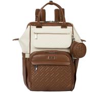 Vegan Leather Changing Bag Backpack, Large Nappy Bag with Changing Pad & Stroller Straps, Coffee Cream