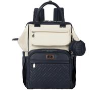 Vegan Leather Changing Bag Backpack with Changing Pad & Stroller Straps, Blue Cream for Parents