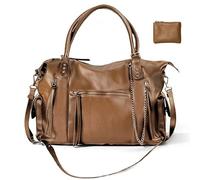 Vegan Leather Hobo Handbags with Adjustable Strap, City Tote Bag 27L Fall Purse for Women with Wallets and Laptop Compartment (Brown)