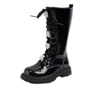 Vegan Leather Riding Boots for Children Kids Big Kid Mid-Calf Winter Cowgirl Boots High Top Lace Up Soft and Comfortable Black Cowboy Shoes Suitable for Autumn and Winter (Black, 13.5 Big Kids)