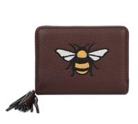 Vegan Leather Wallet with Embroidered Bee Design, Compact Card Holder, Decorative Tassel Detail (Coffee)