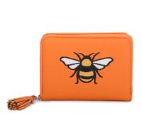 Vegan Leather Wallet with Embroidered Bee Design, Compact Card Holder, Decorative Tassel Detail (Orange)