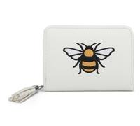 Vegan Leather Wallet with Embroidered Bee Design, Compact Card Holder, Decorative Tassel Detail (White)