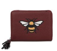 Vegan Leather Wallet with Embroidered Bee Design, Compact Card Holder, Decorative Tassel Detail (Wine)