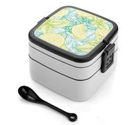 Vegan Lemon Fruit Lunch Box Stackable Bento Box Double Layer Leak-Proof Lunch Container with Cutlery Set