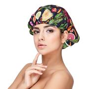 Vegan Live Fruits Vegetables Print,Adult's Satin Sleeping Cap - Women's Elastic Sleep Bonnet, Adjustable Overnight Hair Cover
