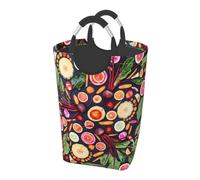 Vegan Live Fruits Vegetables Print, Laundry Hamper, Collapsible Laundry Basket Large Durable Storage Bin with Handles 50L