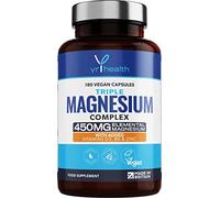Vegan Magnesium Supplements with Zinc, 180 Capsules, Triple Magnesium Complex Supplement Plus Vitamin D, B6 & Copper, Vegan Society Registered, Made in The UK by YrHealth