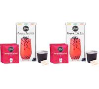 Vegan Milk Bubble Tea Kit Gift Box | 3 Servings | Set includes Strawberry Powder, Blueberry Popping Boba and Paper Straws | By The TeaShed (Pack of 2)