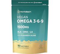 Vegan Omega 3 6 9 Capsules | 1500mg | 90 Softgels | High Strength Oil from Flaxseed and Algae | ALA DHA and LA | by Horbaach